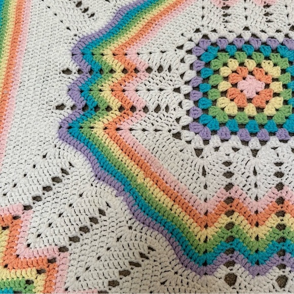 Handmade Multicolor Rainbow Pride Crochet Knit Throw Baby Blanket 38x38 Inches - Picture 2 of 4